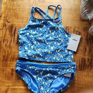 Nike Swim Blue and Green Floral Nike Logo Bikini- NEW
